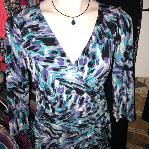 NEW London Times purple & turquoise Sexy low cut dress - Picture 8 of 12